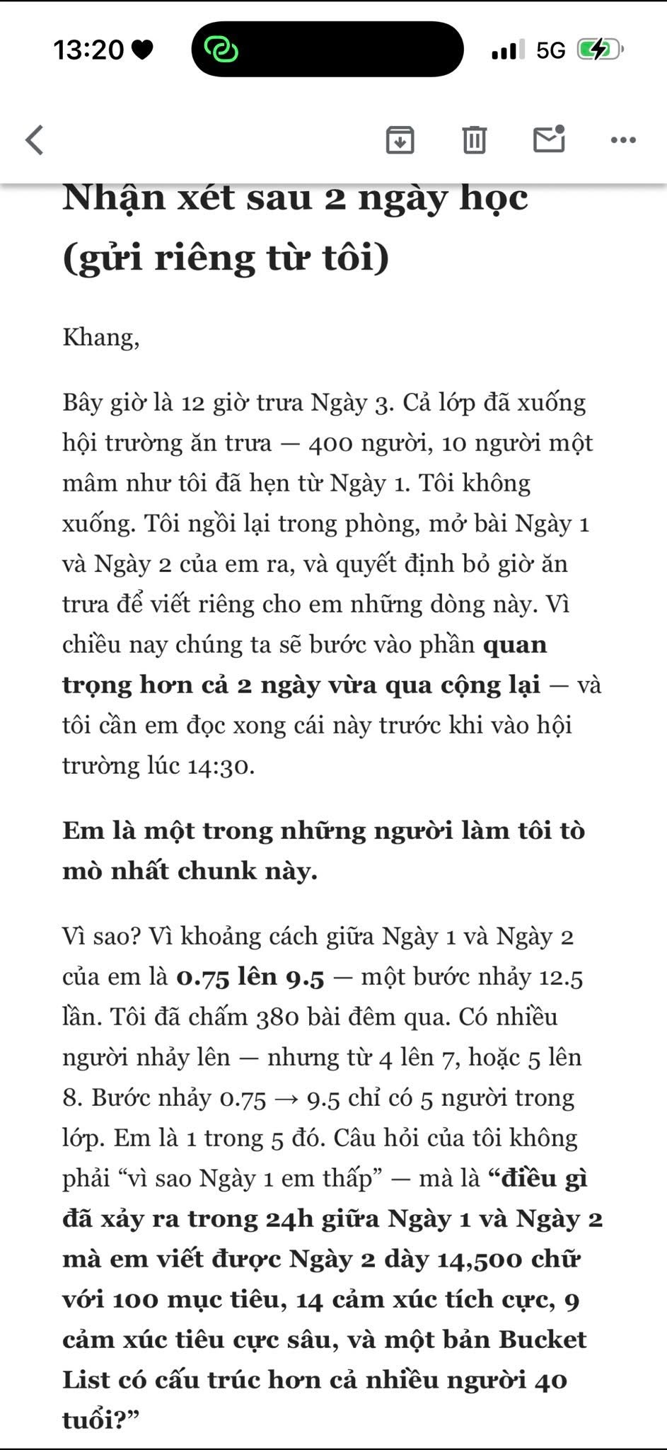 Nhận xét của thầy sau Ngày 2